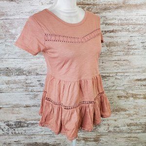 Derek Heart Round Neck Short Sleeve Baby Doll Tiered Top Size S